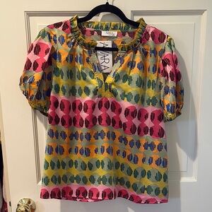 Avara Short Sleeve Silky Blouse Size Large